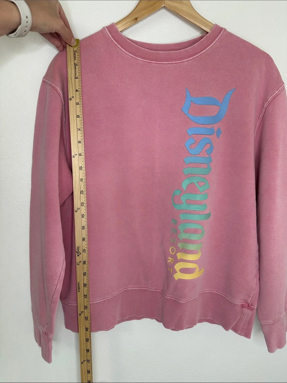 Disney Disneyland Resort Pink Crewneck Sweatshirt with Rainbow Vertical Logo